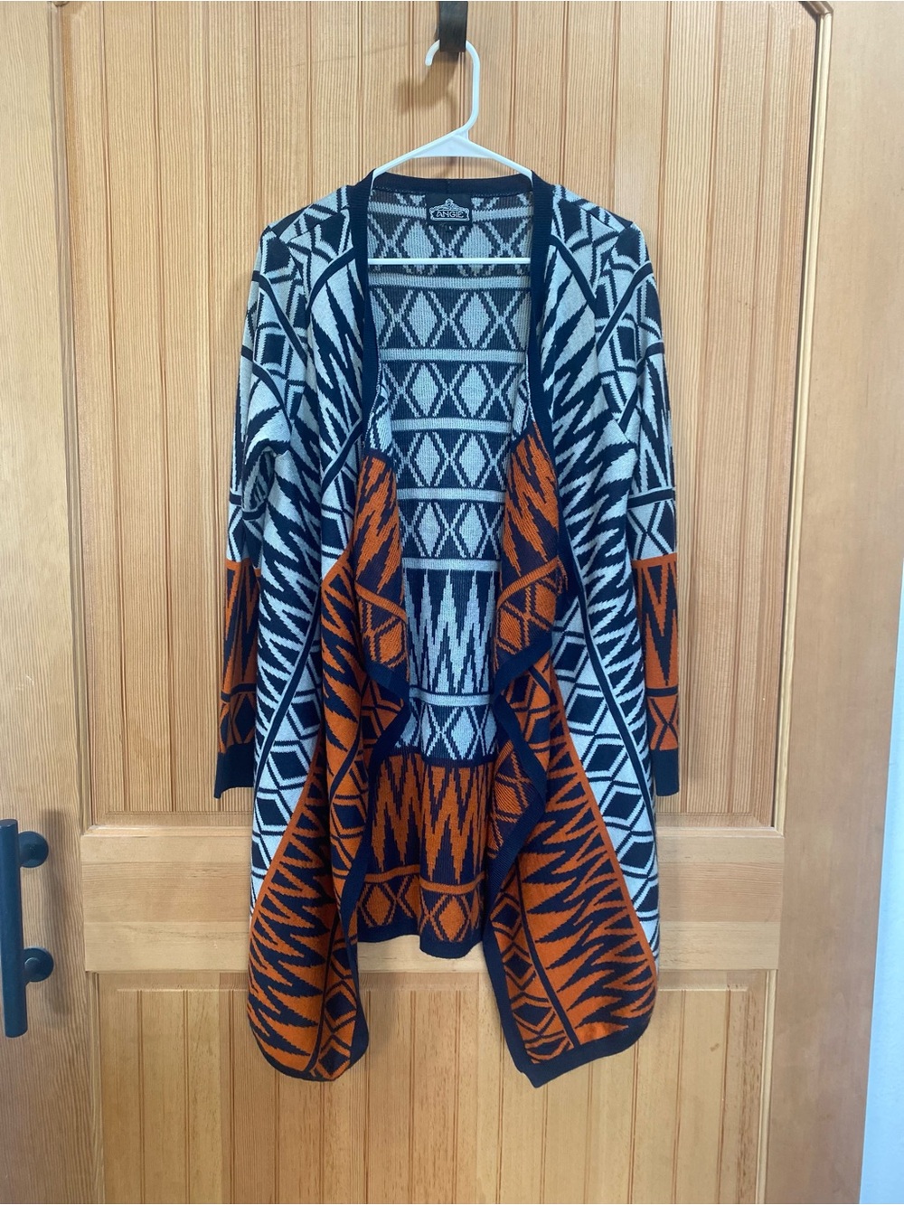 Angie Black & Rust Geometric Ruffled Front Knit Cardigan - Picture 2 of 6
